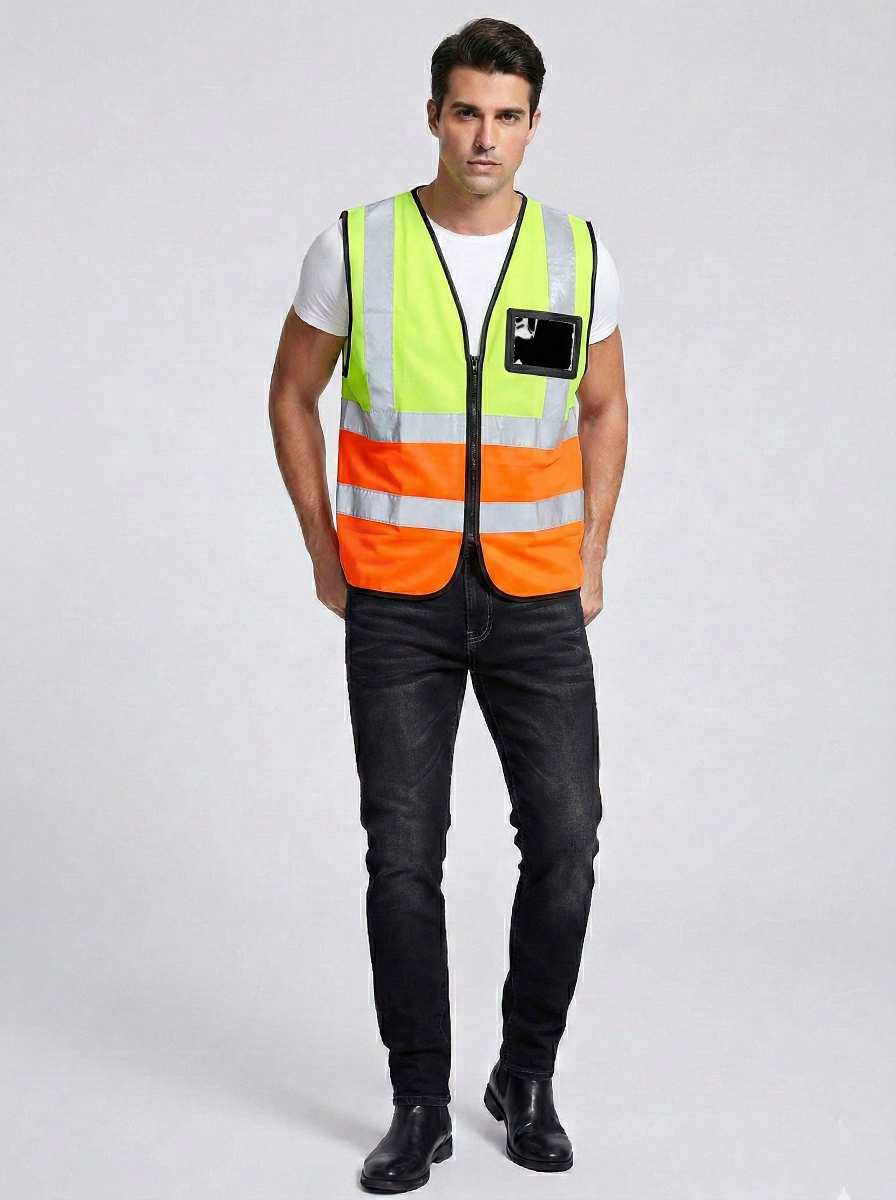 2-Tone Reflective Vest with Zip & ID Pocket
